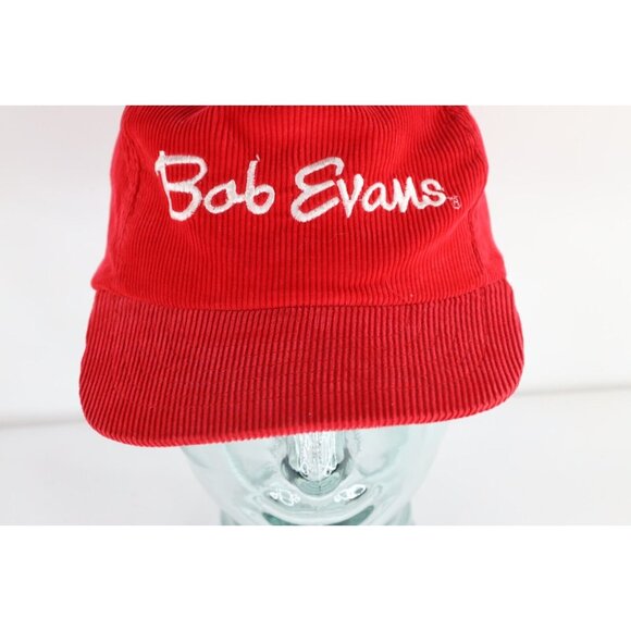 Vintage 90s Streetwear Faded Spell Out Bob Evans Corduroy Snapback Hat Cap Red - Picture 3 of 9
